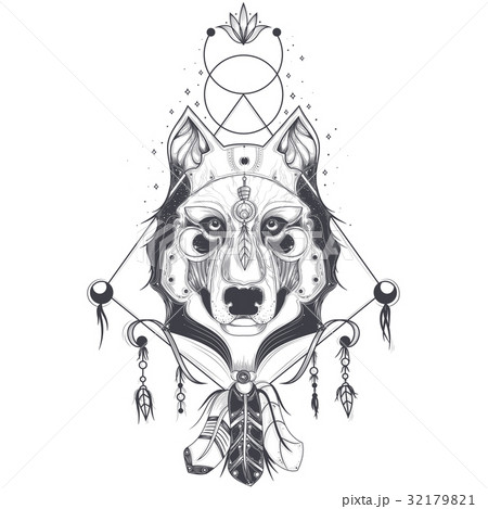 Vector illustration of a front view of a wolf head 32179821