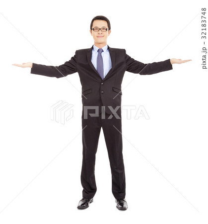 smiling  businessman opening arms to welcome 32183748