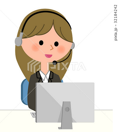 スーツの女性　PCとイヤホンマイク 32184242