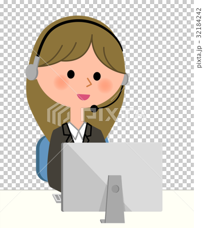 スーツの女性　PCとイヤホンマイク 32184242