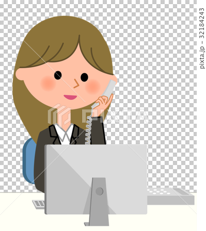 スーツの女性　PCと電話 32184243