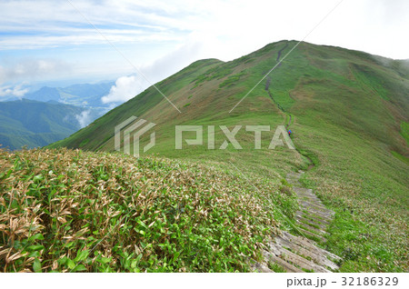 平標山から仙ノ倉山へ向かう尾根と登山道 32186329