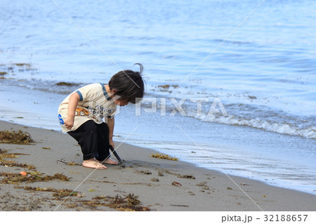 砂浜で遊ぶ2才児 32188657