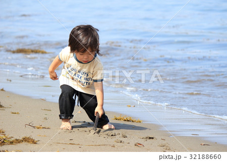 砂浜で遊ぶ2才児 砂浜で遊ぶ2才児 32188660