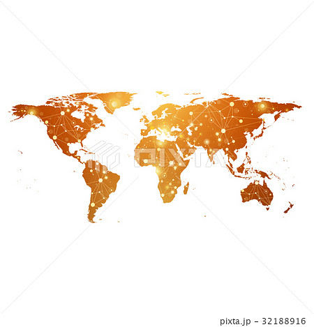 Golden World Map with global technology networking 32188916