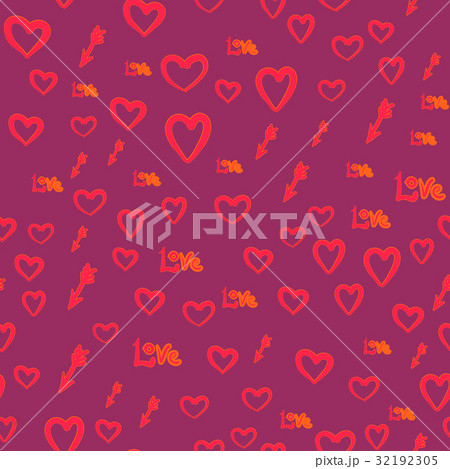 Seamless vector pattern with hearts love word and Seamless vector pattern with hearts love word and 32192305
