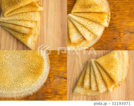 Thin Pancakes on a Wooden Background Top View Thin Pancakes on a Wooden Background Top View 32193071