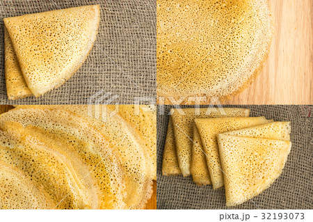 Thin Pancakes on a Wooden Background Top View Thin Pancakes on a Wooden Background Top View 32193073