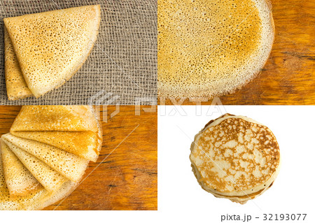 Thin Pancakes on a Wooden Background Top View Thin Pancakes on a Wooden Background Top View 32193077