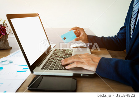 Close-up of man hands holding business card 32194922
