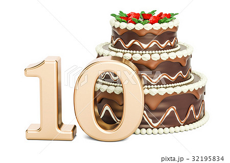 Chocolate Birthday cake with golden number 10 Chocolate Birthday cake with golden number 10 32195834