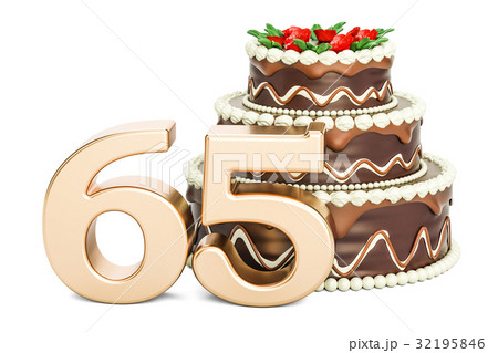 Chocolate Birthday cake with golden number 65 Chocolate Birthday cake with golden number 65 32195846