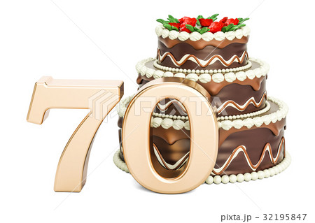 Chocolate Birthday cake with golden number 70 32195847