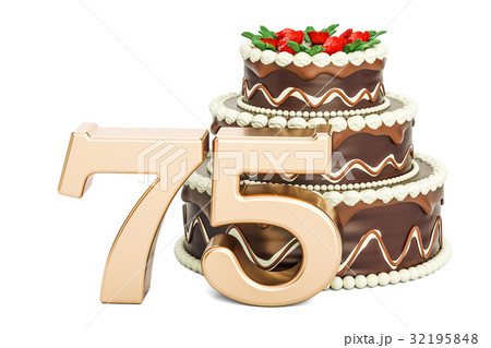 Chocolate Birthday cake with golden number 75 32195848