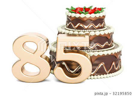 Chocolate Birthday cake with golden number 85 32195850