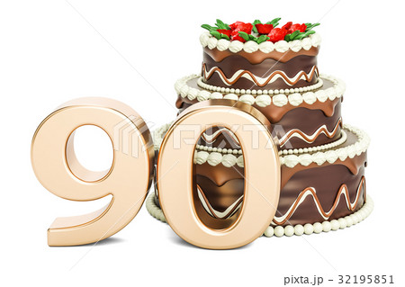 Chocolate Birthday cake with golden number 90 Chocolate Birthday cake with golden number 90 32195851