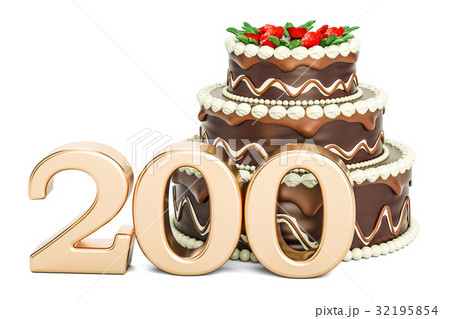 Chocolate cake with golden number 200 32195854