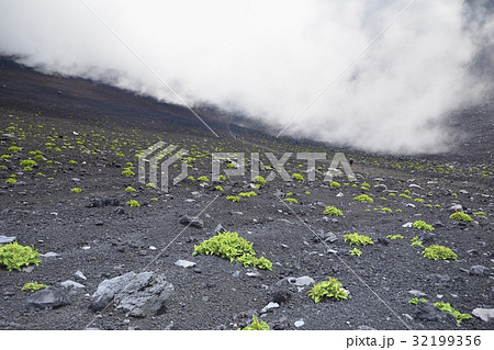 ガス湧く富士山宝永山火口と登山道 ガス湧く富士山宝永山火口と登山道 32199356