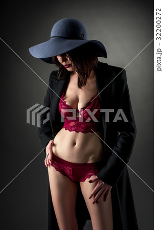 Advertising underwear. Image of stylish brunette Advertising underwear. Image of stylish brunette 32200272