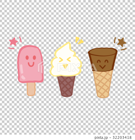 アイスキャンディーちゃんソフトクリームさんコーンアイスくんのイラスト素材