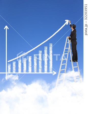 business man writing growth bar chart with sky  32203951