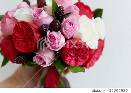 Wedding Bridal bouquet in red, pink, white.Wedding 32203980