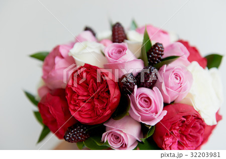 Wedding Bridal bouquet in red, pink, white.Wedding 32203981
