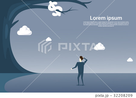 Business Man Looking At Dollar Sign Hanging On Business Man Looking At Dollar Sign Hanging On 32208209