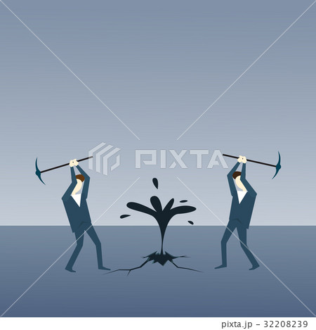 Two Businessmen Extract Oil With Hammer From Group Two Businessmen Extract Oil With Hammer From Group 32208239