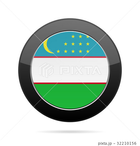 Flag of Uzbekistan. Shiny black round button.