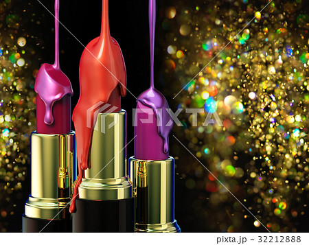 Red lipstick and multi-colored droplet nail polish 32212888