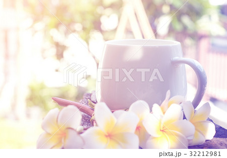 Group of beautiful Plumeria flower and coffee cup Group of beautiful Plumeria flower and coffee cup 32212981