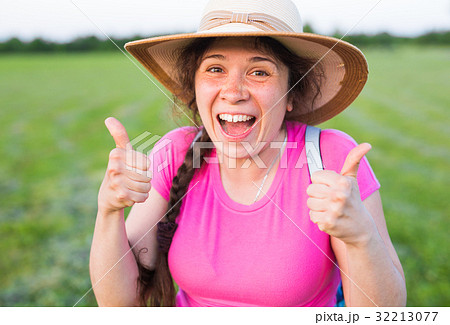 Portrait on cute funny laughing woman with Portrait on cute funny laughing woman with 32213077