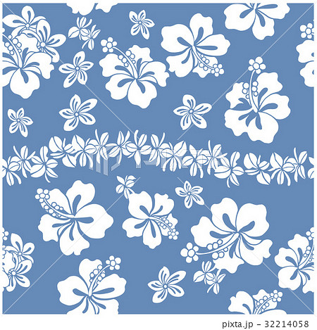 ハイビスカスの連続柄・総柄｜シームレスデザイン ブルーのイラスト