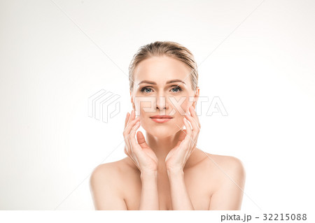 Mature woman beauty health care isolated on white 32215088