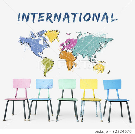 Colorful chair with cartography world map drawing art 32224676