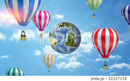 An Earth globe on cloudy sky background surrounded An Earth globe on cloudy sky background surrounded 32227159