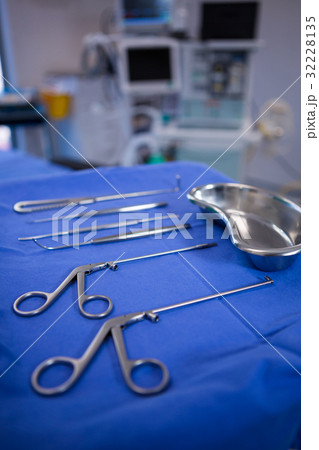Surgical tools on surgical tray in operation room Surgical tools on surgical tray in operation room 32228135