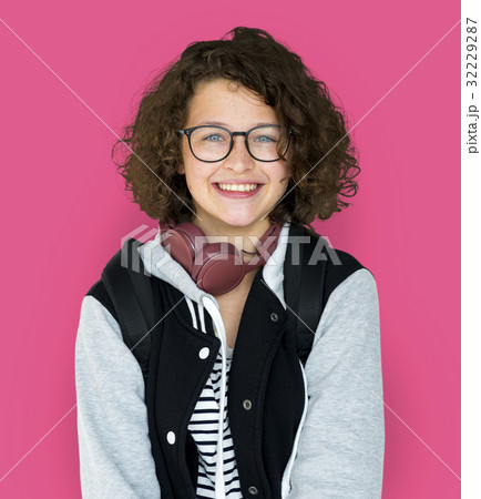 Young teenager girl with headphone 32229287