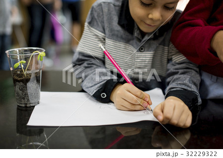 Group of diverse kindergarten students learning planting in science class Group of diverse kindergarten students learning planting in science class 32229322