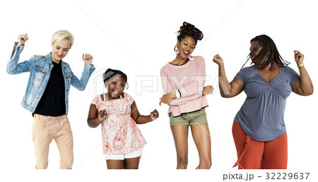 Group of women dancing happiness fun with music 32229637