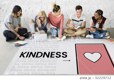 Students working on banner network graphic overlay on floor 32229712