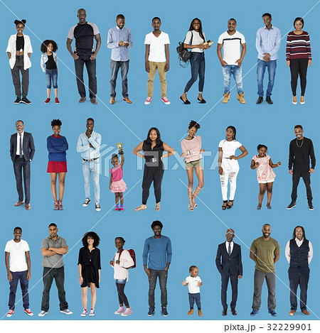 Various of diversity people full body set standing with smiling on background 32229901