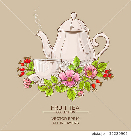 cup of dog rose tea and teapot 32229905