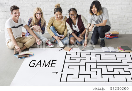 Group of people brainstorming about enigma concept Group of people brainstorming about enigma concept 32230200