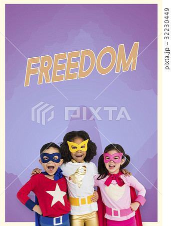 Group of superheroes kids with aspiration word graphic 32230449