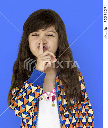 Little Girl Smiling Happiness Quiet Shut Up Secret Shh Portrait 32231274