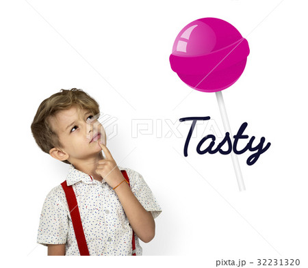 boy with illustration of sweet candy lollipop boy with illustration of sweet candy lollipop 32231320