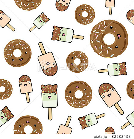 Seamless pattern. cute kawaii styled ice cream and Seamless pattern. cute kawaii styled ice cream and 32232438