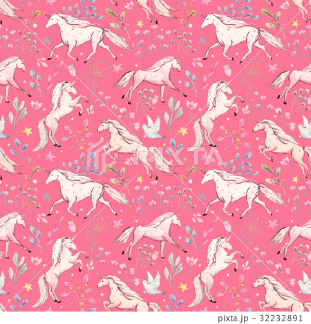 Watercolor unicorn vector pattern Watercolor unicorn vector pattern 32232891
